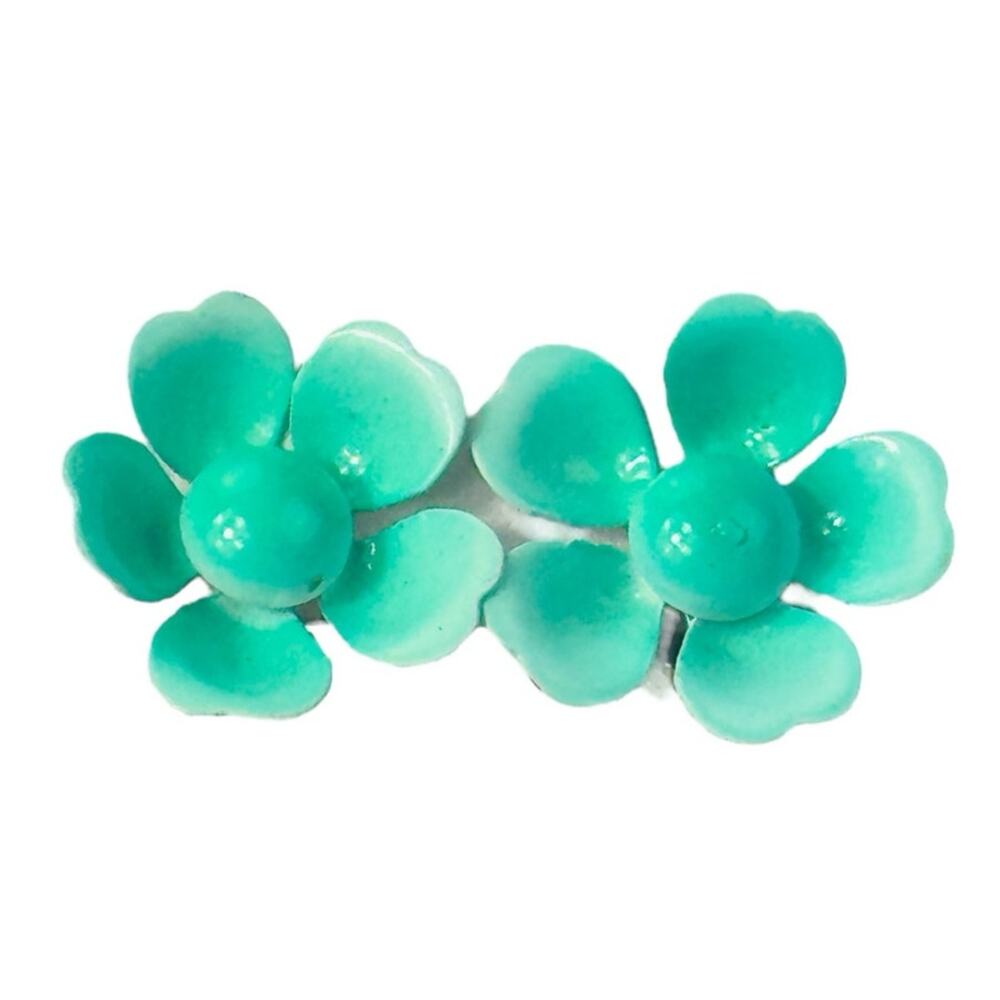Vintage Green Metal Flower Clip-On Earrings Unsigned
